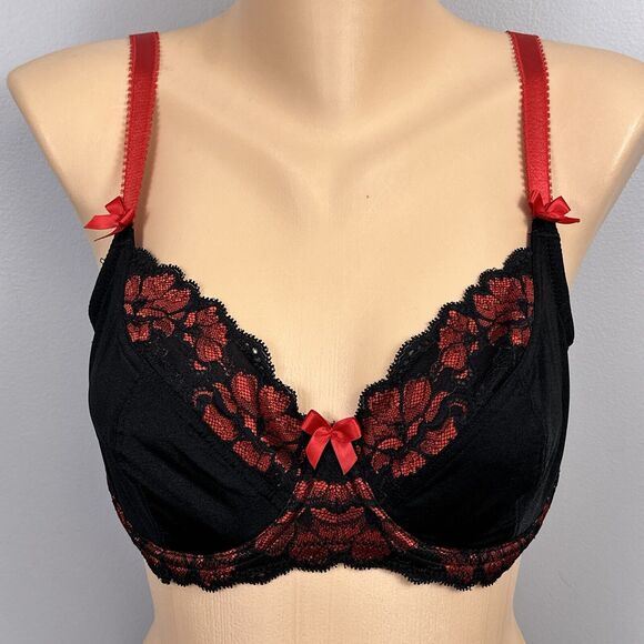 Adore Me Bra Size 32DD Full Coverage Black Red Lace Unlined Underwire Sexy - Picture 1 of 7